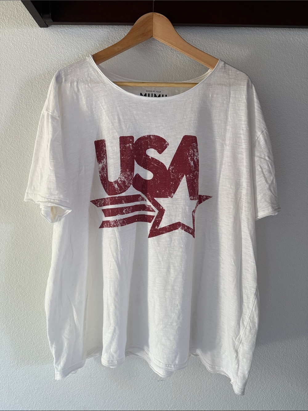 Show Me Your MuMu White Short Sleeve Tee with Red USA Graphic Oversized Tee
